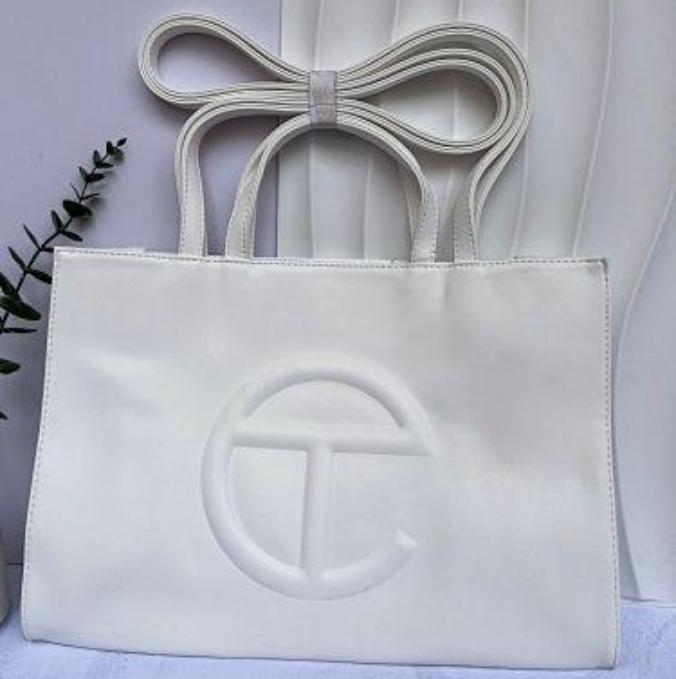 White Telfar Embossed Same Color Logo Shopping Bag