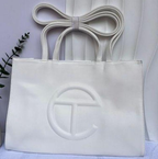 White Telfar Embossed Same Color Logo Shopping Bag