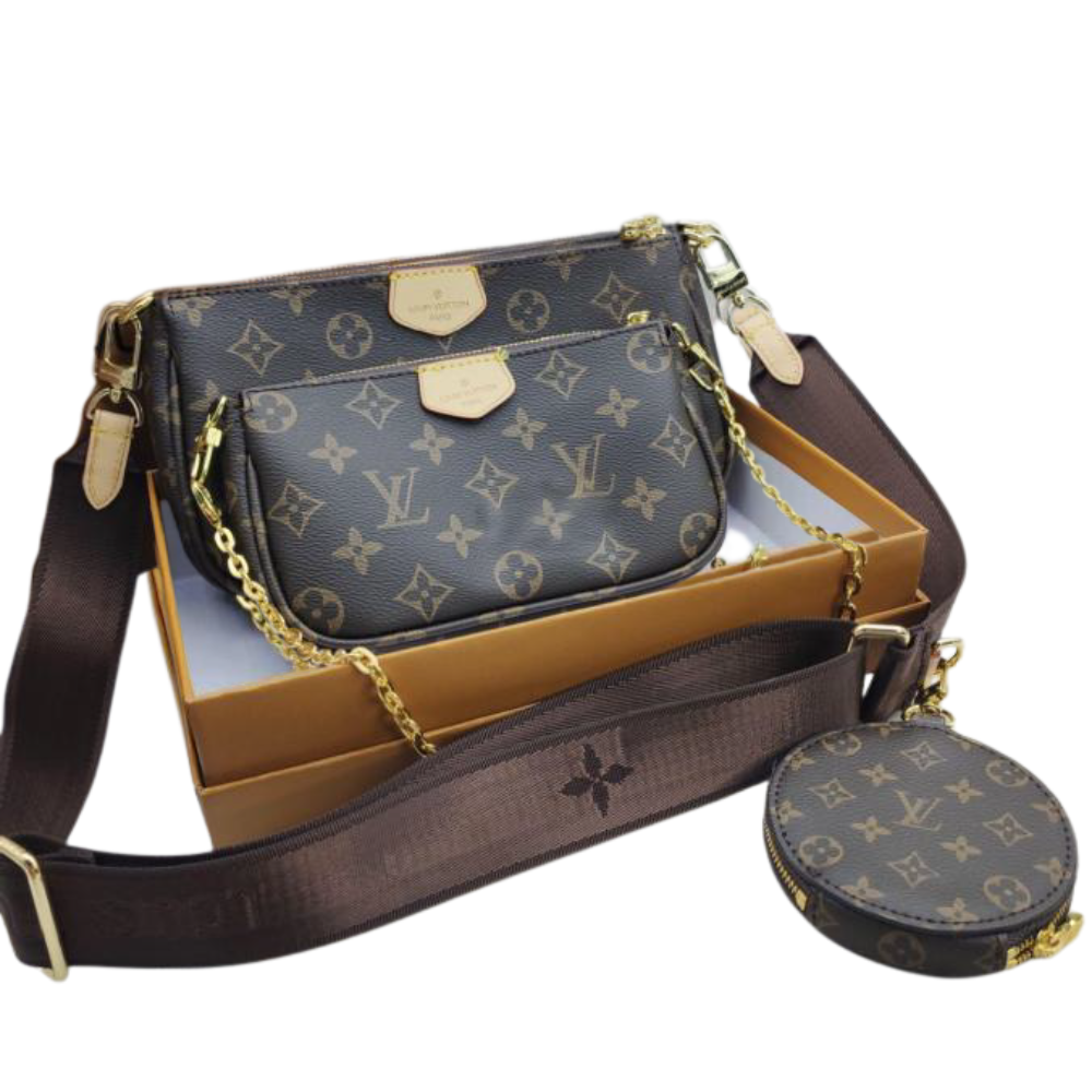 Louis Vuitton Multi Pochette Accessoires Monogram Canvas Warm Taupe Strap Bag