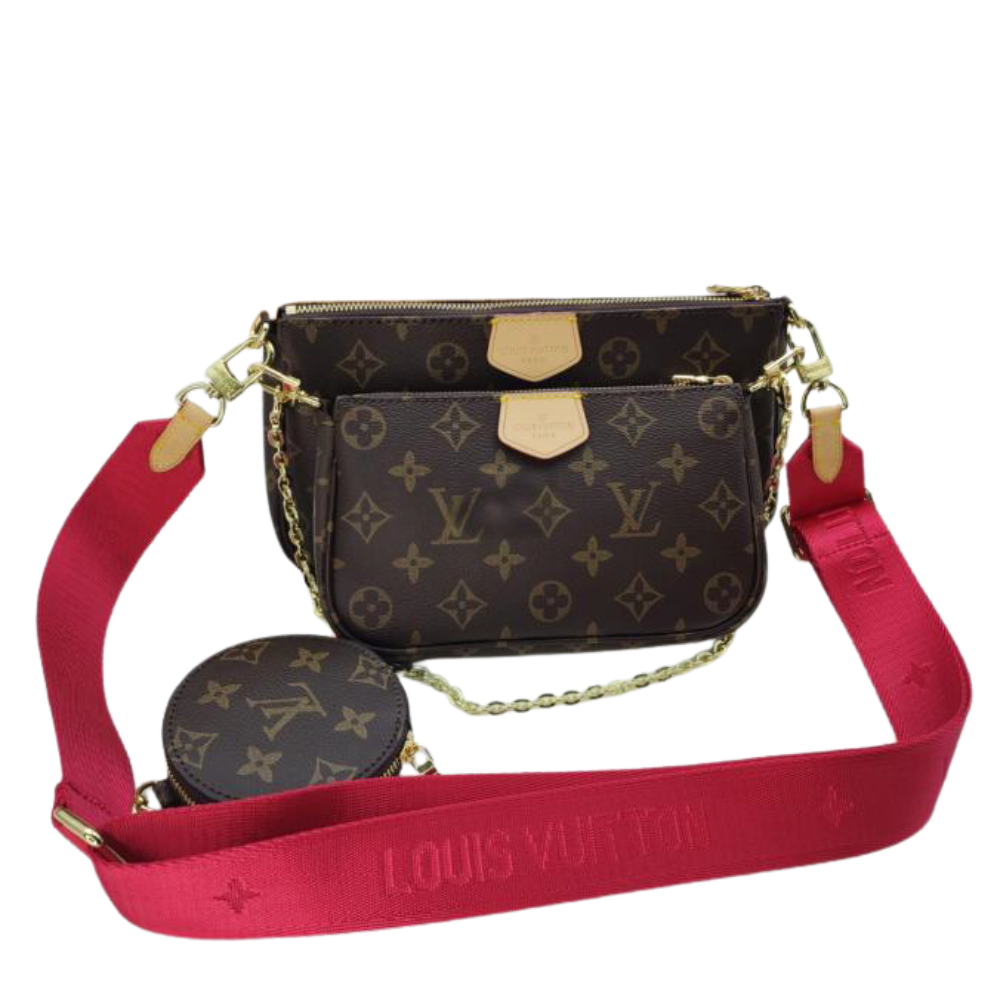Louis Vuitton Multi Pochette Accessoires Monogram Canvas Red Strap Bag