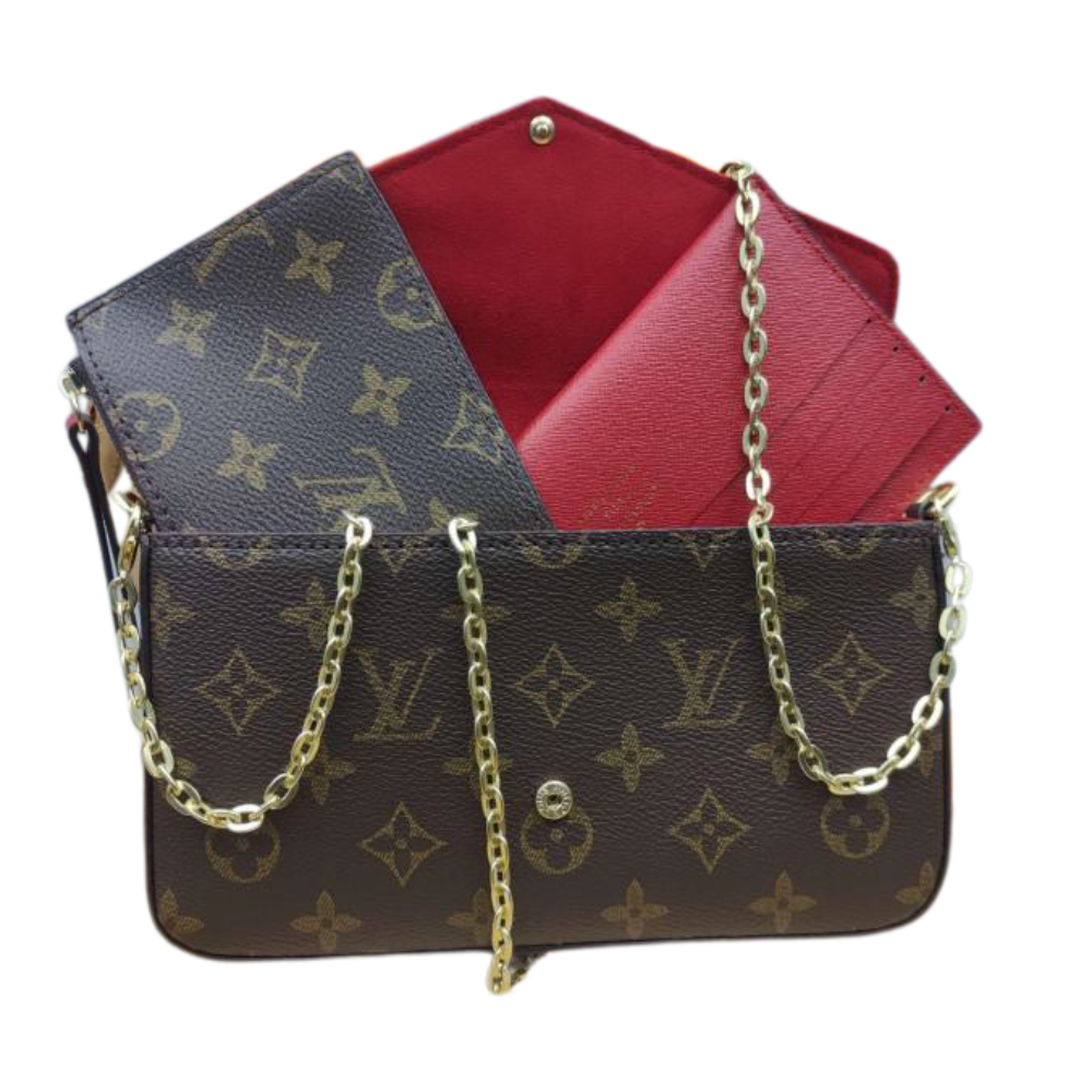 Louis Vuitton Félicie Monogram Canvas Handbag with Gold-Toned Chain Strap