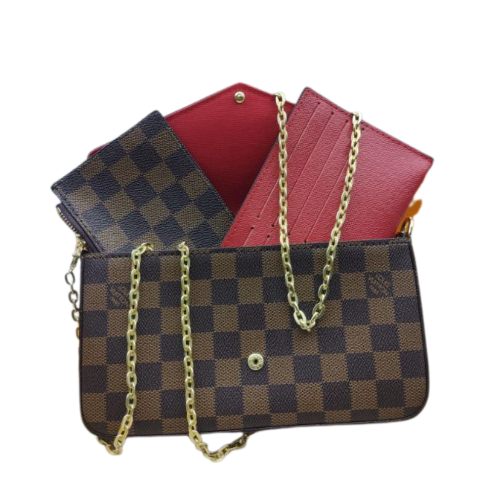 Louis Vuitton Pochette Félicie Damier Ebene Canvas Cerise Red Interior Shoulder Bag