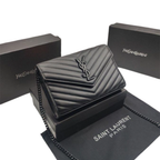 Saint Laurent Envelope Quilted Leather Chain Wallet Black Matte Hardware Bag