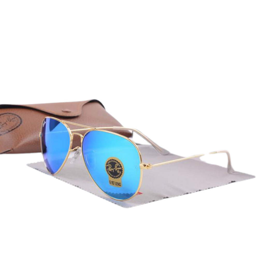 Ray-Ban Aviator Gold Frame Blue Mirror Flash Lenses Sunglasses
