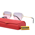 Cartier Gold Rimless Square Diamond-Cut Colorful Purple Pink Gradient Sunglasses