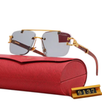 Cartier-Style Rimless Gold Panther Double-Bridge Gray Sunglasses