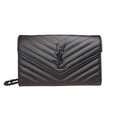 Black Chain Wallet Chevron Quilted Leather Bag