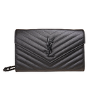Black Chain Wallet Chevron Quilted Leather Bag