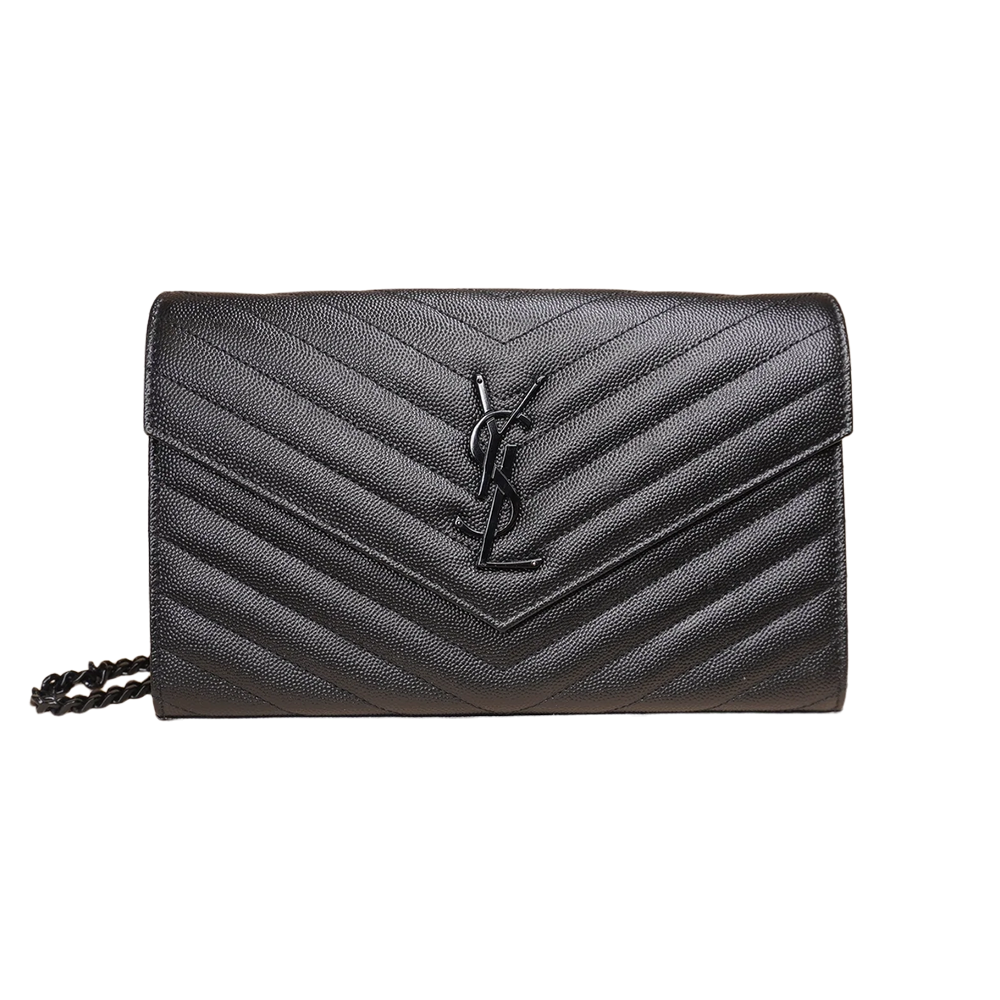 Black Chain Wallet Chevron Quilted Leather Bag