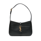 Le 5 À 7 Croc-embossed Black Leather Shoulder Hobo Bag with Gold-Tone Hardware
