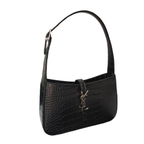 Le 5 À 7 Croc-embossed Black Leather Shoulder Hobo Soft Bag with Metal Cassandre Hook