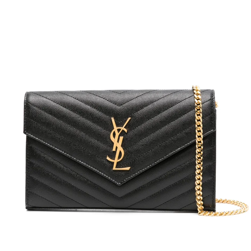 Cassandre Envelope Gold Chain Textured Leather Wallet