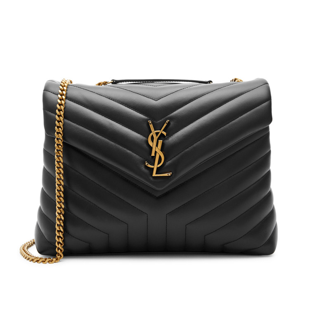 Loulou Quilted Black Leather Shoulder Bags in Multi Sizes with Iconic Gold-tone YSL Monogram