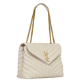 Loulou Light Beige Luxury Leather Shoulder Cahin Multiple Sizes Bags with Gold-tone YSL Monogram