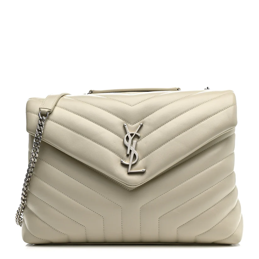 Loulou Cream Colored Leather Multiple Sizes Shoulder Cahin Bags with YSL Monogram