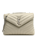 Loulou Cream Colored Leather Multiple Sizes Shoulder Cahin Bags with YSL Monogram