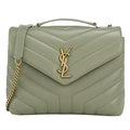 Loulou Army Green Chevron-Quilted Lambskin Leather Multiple Sizes Shoulder Chain Bags with Gold-tone YSL Monogram