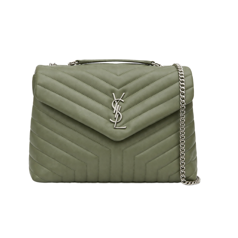 Loulou Army Green Lambskin Leather Multiple Sizes Shoulder Chain Bags with YSL Monogram
