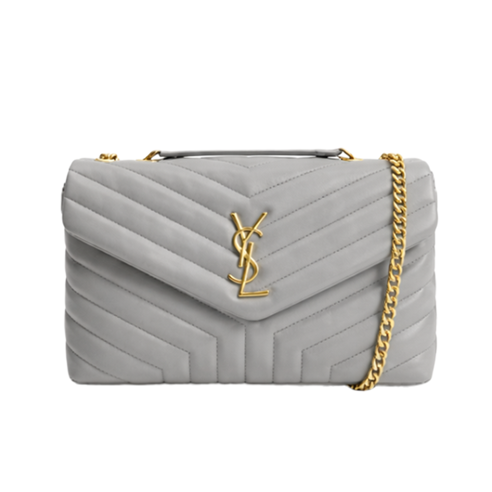 Loulou Grey Lambskin Leather Multiple Sizes Chain Handbags with Gold-Tone YSL Monogram