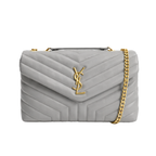 Loulou Grey Lambskin Leather Multiple Sizes Chain Handbags with Gold-Tone YSL Monogram