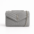 Grey Chevron-Quilted Multiple Sizes Loulou Leather Bags with YSL Monogram
