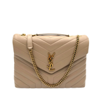 Multiple Sizes Loulou Calfskin Light Brown Leather Bags with Gold-Tone YSL Monogram