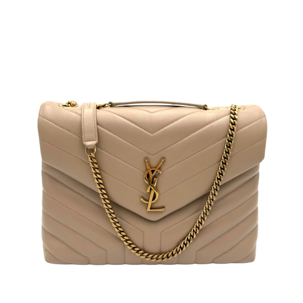 Multiple Sizes Loulou Calfskin Light Brown Leather Bags with Gold-Tone YSL Monogram