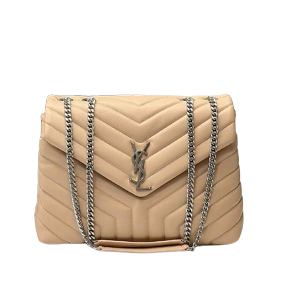 Multiple Sizes Loulou Light Brown Leather Bags with Silver-Tone YSL Monogram