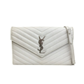 3 Pcs Loulou Signature Chevron- Quilted Half-White Colored Leather Handbags with Silver-Tone YSL Closure