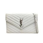 3 Pcs Loulou Signature Chevron- Quilted Half-White Colored Leather Handbags with Silver-Tone YSL Closure