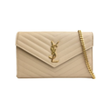 Beige Grain De Poudre Matelasse Chevron Monogram Chain Wallet