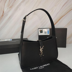 5 à 7 Black & Silver Shiny Leather Monogram hook-Hobo Handbag