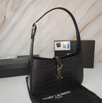 Le 5 à 7 Black Crocodile-Effect Shiny Leather Hobo Shoulder Bag