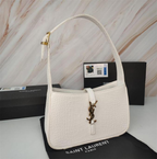 White Croc-embossed Calfskin Le 5 A 7 Shoulder Bag by Saint