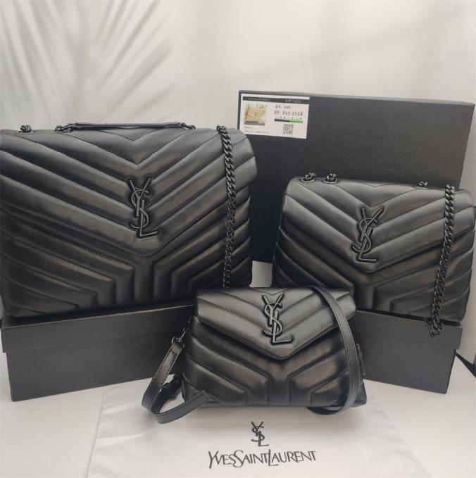 Loulou Quilted Black Leather Shoulder Bags in Various Sizes with Iconic YSL Monogram