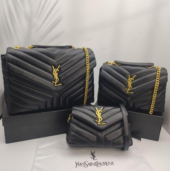 Loulou Quilted Black Leather Shoulder Bags in Multi Sizes with Iconic Gold-tone YSL Monogram