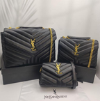 Loulou Quilted Black Leather Shoulder Bags in Multi Sizes with Iconic Gold-tone YSL Monogram