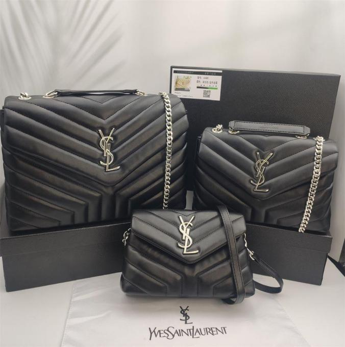 Loulou Quilted Black Luxury Leather Shoulder Cahin Bags in Multiple Sizes with Iconic Silver Gold-tone YSL Monogram