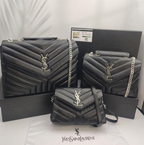 Loulou Quilted Black Luxury Leather Shoulder Cahin Bags in Multiple Sizes with Iconic Silver Gold-tone YSL Monogram