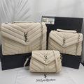 Loulou Cream Colored Leather Multiple Sizes Shoulder Cahin Bags with YSL Monogram