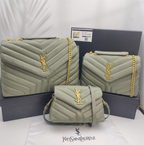 Loulou Army Green Chevron-Quilted Lambskin Leather Multiple Sizes Shoulder Chain Bags with Gold-tone YSL Monogram