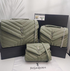 Loulou Army Green Lambskin Leather Multiple Sizes Shoulder Chain Bags with YSL Monogram