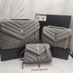 Grey Chevron-Quilted Multiple Sizes Loulou Leather Bags with YSL Monogram