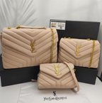 Multiple Sizes Loulou Calfskin Light Brown Leather Bags with Gold-Tone YSL Monogram