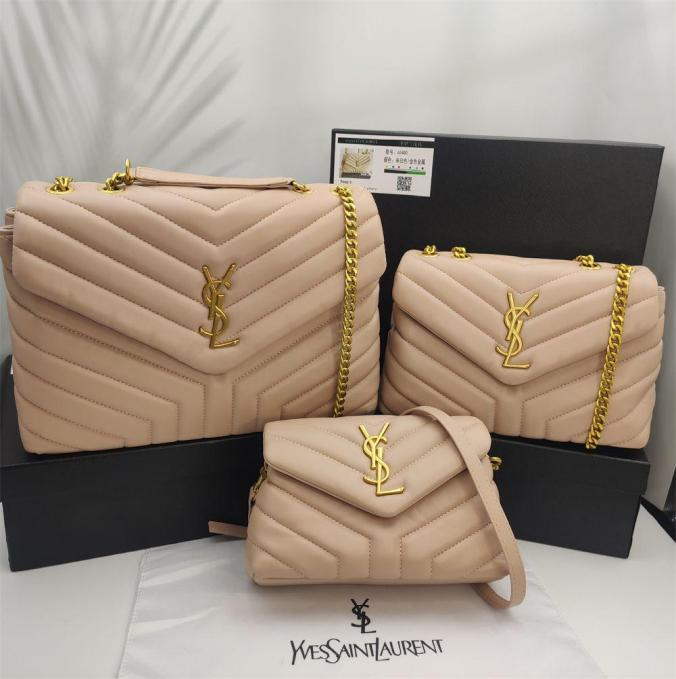 Multiple Sizes Loulou Calfskin Light Brown Leather Bags with Gold-Tone YSL Monogram