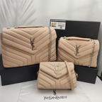 Multiple Sizes Loulou Light Brown Leather Bags with Silver-Tone YSL Monogram