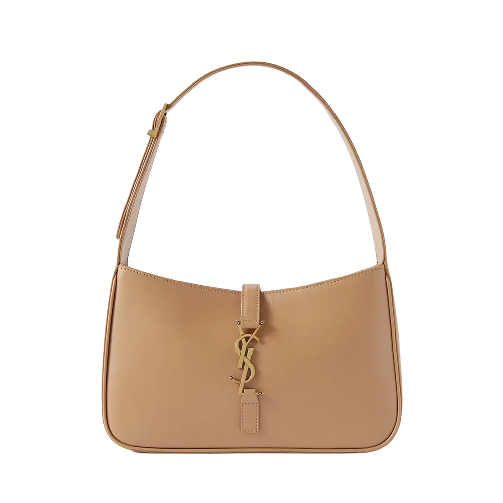 Le 5 À 7 Croc-embossed Beige Leather Shoulder Hobo Soft Bag with Bronze-Toned Cassandre Hook Closure