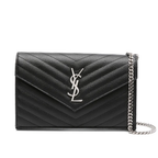 Monogram Black Grain de Poudre Leather with Silver-Toned Hardware Chain Wallet