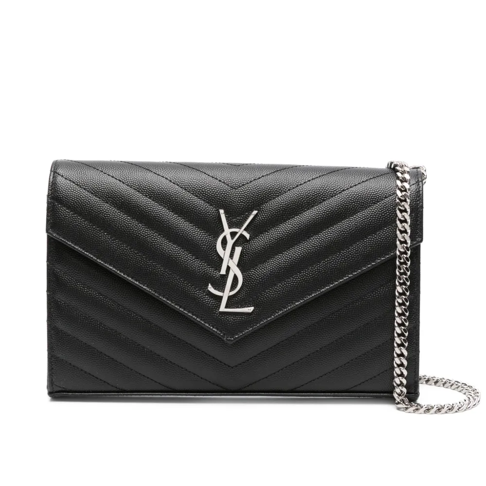 Monogram Black Grain de Poudre Leather with Silver-Toned Hardware Chain Wallet