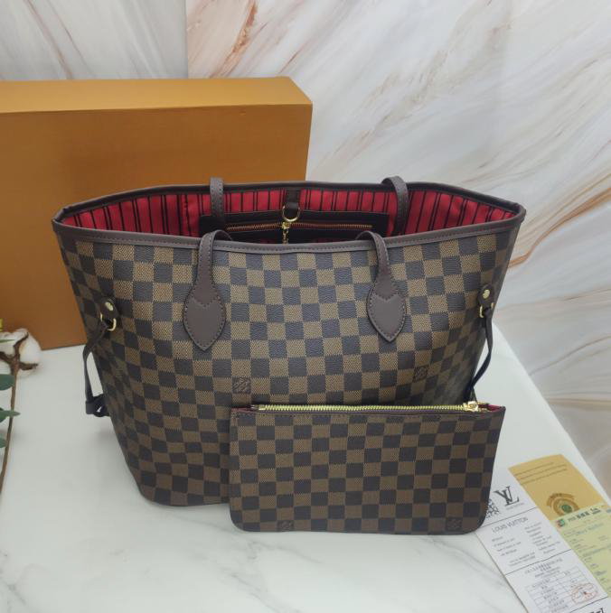 Louis Vuitton Damier Ebene Neverfull MM tote with brown checkered canvas pattern bag